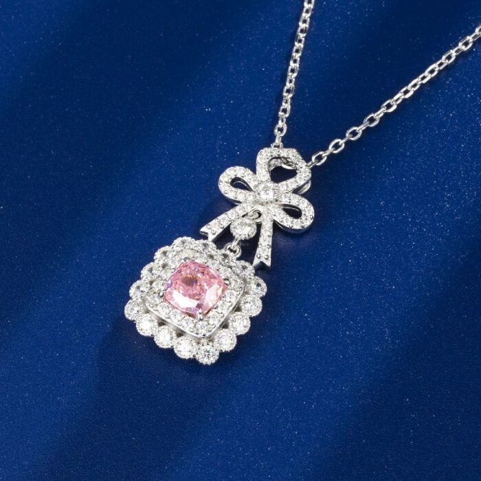 925 Silver Cubic Zirconia Pink Necklace P0699F - Image 2
