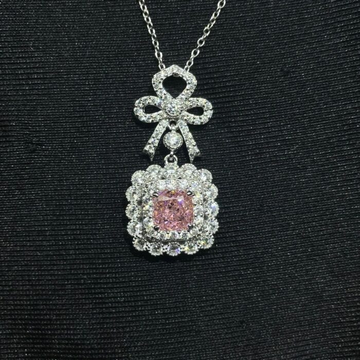 925 Silver Cubic Zirconia Pink Necklace P0699F - Image 3