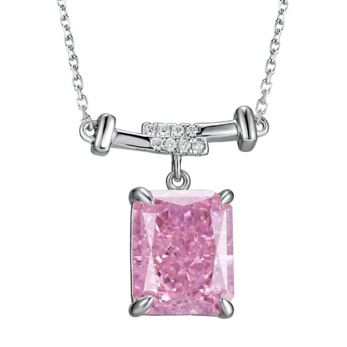 925 Silver Cubic Zirconia Pink Necklace P0756F - Image 1