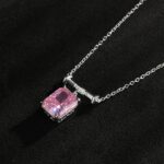 925 Silver Cubic Zirconia Pink Necklace P0756F - Image 4
