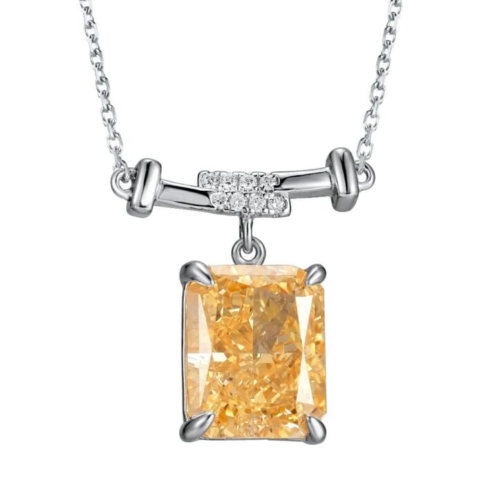 925 Silver Cubic Zirconia Yellow Necklace P0756Y - Image 1