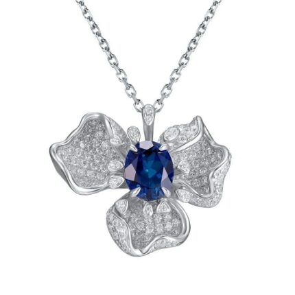 925 Silver Lab-Created Blue Sapphire Necklace - Model P0757L