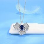 925 Silver Lab-Created Blue Sapphire Necklace - Model P0757L - Image 2