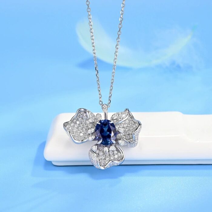 925 Silver Lab-Created Blue Sapphire Necklace - Model P0757L - Image 2