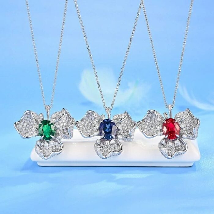 925 Silver Lab-Created Blue Sapphire Necklace - Model P0757L - Image 3