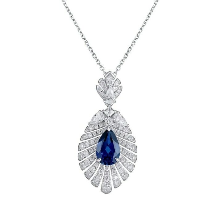 925 Silver Lab-Created Blue Sapphire Necklace - Model P0830B - Image 1