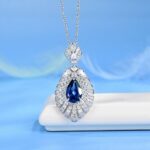 925 Silver Lab-Created Blue Sapphire Necklace - Model P0830B - Image 2