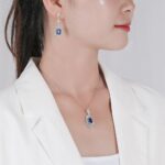 925 Silver Lab-Created Blue Sapphire Necklace - Model P0830B - Image 3