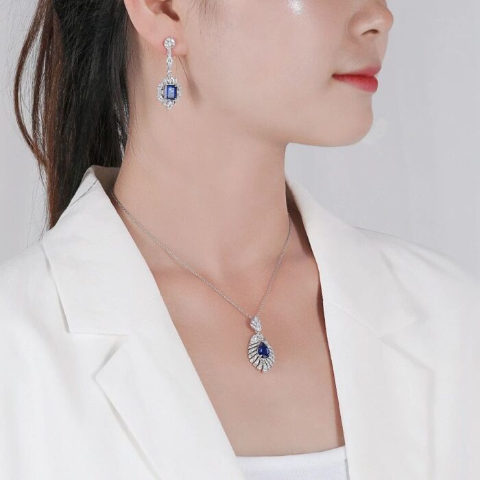925 Silver Lab-Created Blue Sapphire Necklace - Model P0830B - Image 3