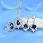925 Silver Lab-Created Blue Sapphire Necklace - Model P0830B - Image 4
