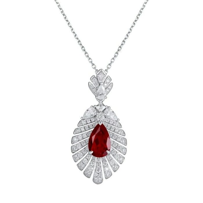 925 Silver Cultured Ruby Necklace P0830R - Image 1