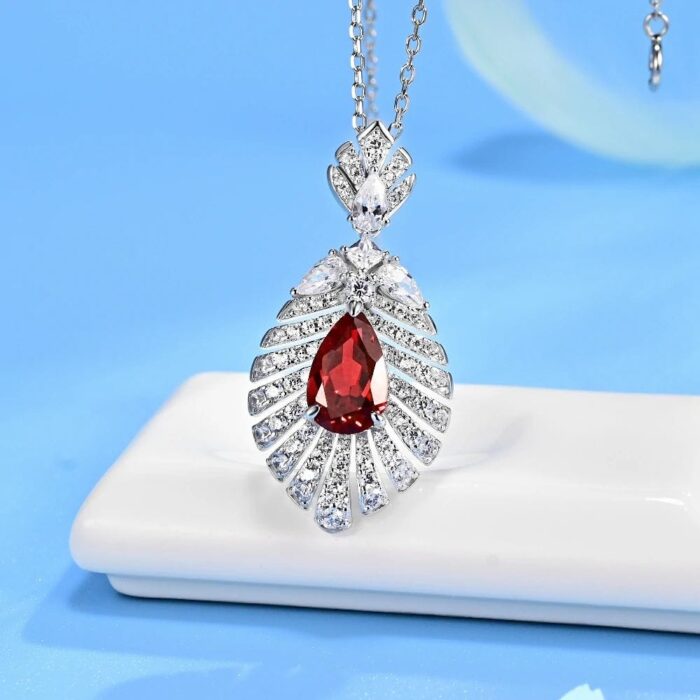 925 Silver Cultured Ruby Necklace P0830R - Image 2