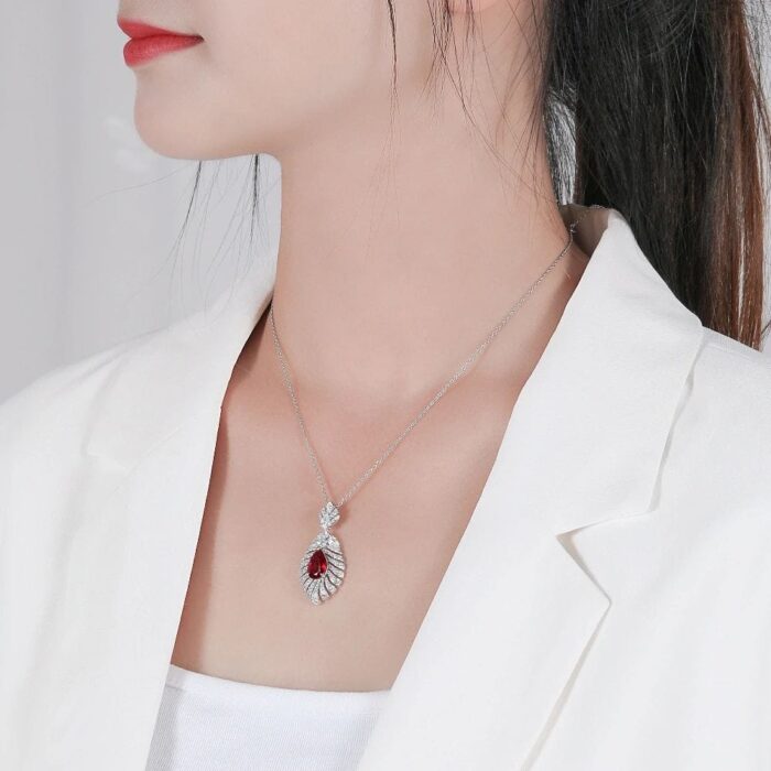 925 Silver Cultured Ruby Necklace P0830R - Image 4