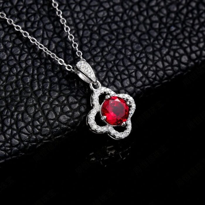 925 Silver Cultured Ruby Necklace P1192R - Image 2