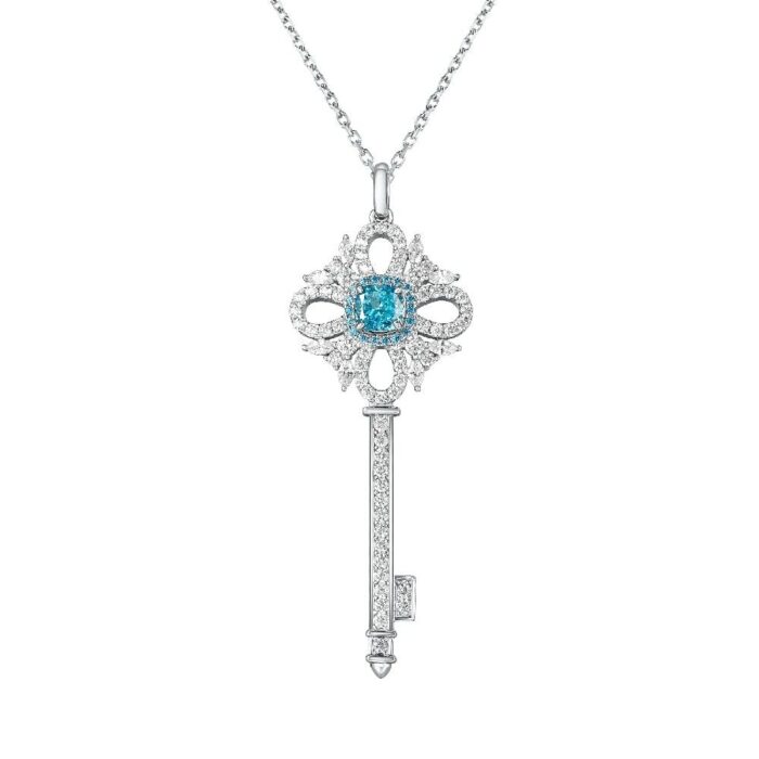 925 Silver Cubic Zirconia Blue Necklace ZHFP0137B - Image 1