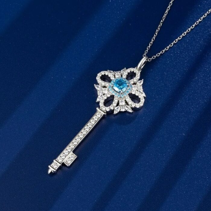 925 Silver Cubic Zirconia Blue Necklace ZHFP0137B - Image 2