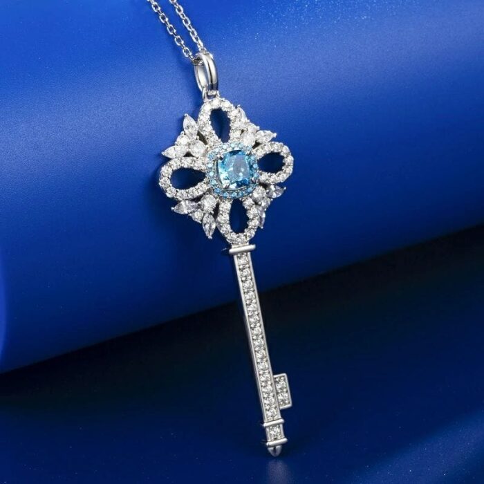 925 Silver Cubic Zirconia Blue Necklace ZHFP0137B - Image 3
