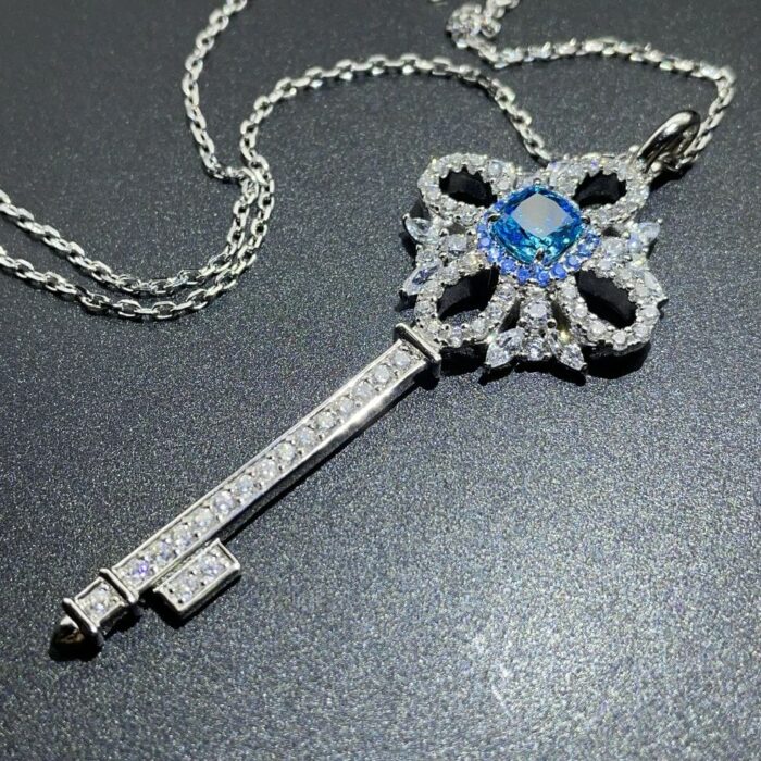 925 Silver Cubic Zirconia Blue Necklace ZHFP0137B - Image 4