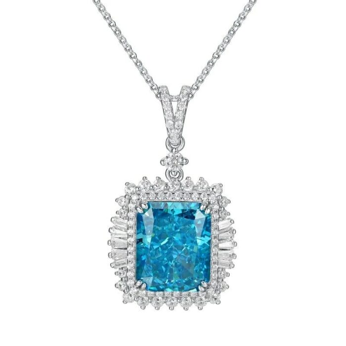 925 Silver Cubic Zirconia Blue Necklace ZHFP0445B - Image 1