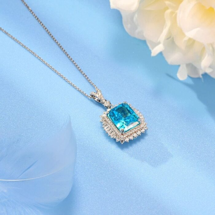 925 Silver Cubic Zirconia Blue Necklace ZHFP0445B - Image 2