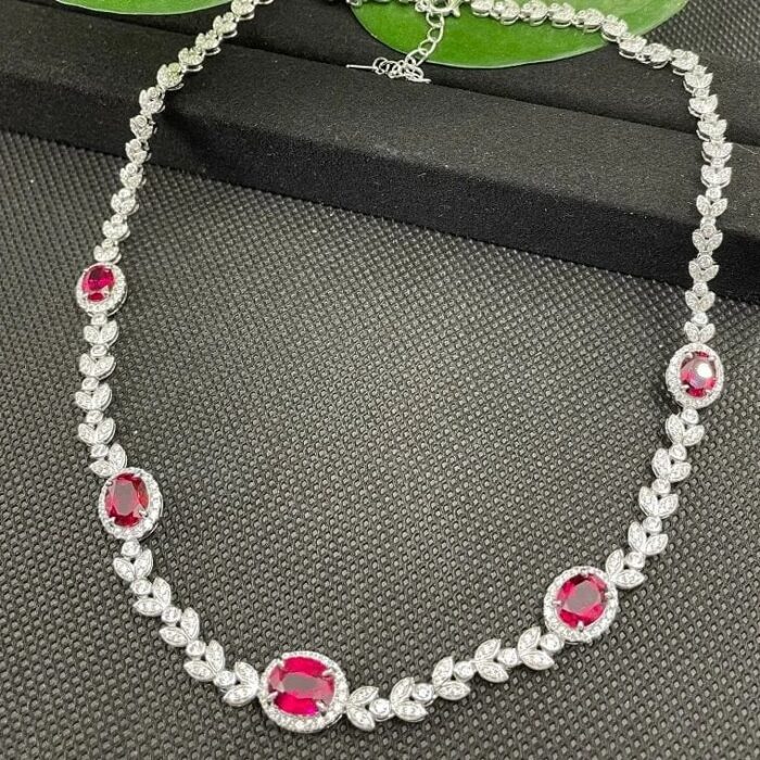 925 Silver Cultured Ruby Necklace ZHF-P0854R - Image 4