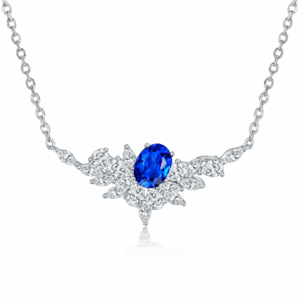 925 Silver Lab-Created Blue Sapphire Necklace - Model ZHF-P1474DB