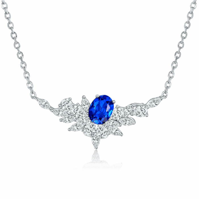 925 Silver Lab-Created Blue Sapphire Necklace - Model ZHF-P1474DB - Image 1
