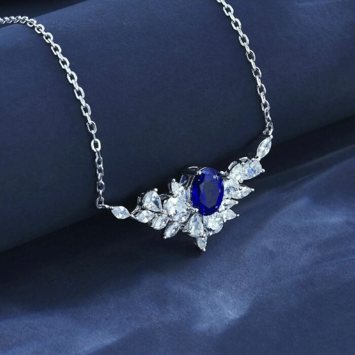 925 Silver Lab-Created Blue Sapphire Necklace - Model ZHF-P1474DB - Image 2