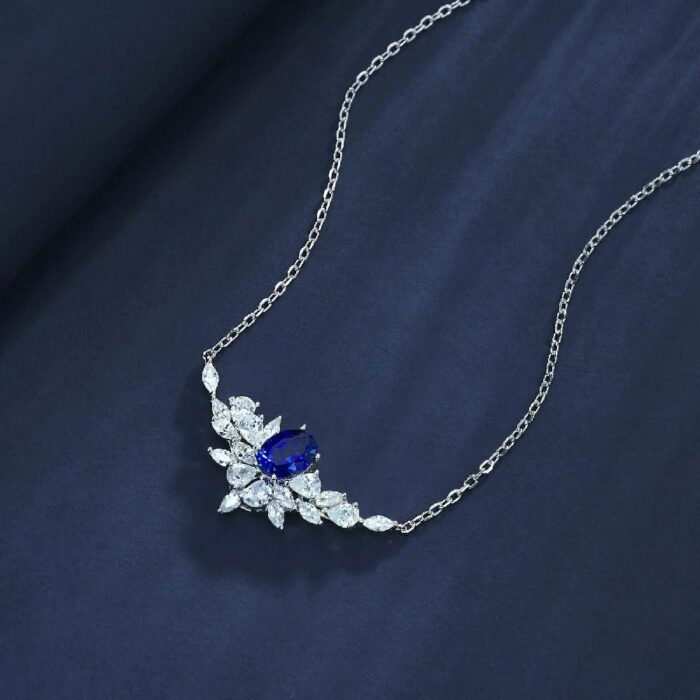 925 Silver Lab-Created Blue Sapphire Necklace - Model ZHF-P1474DB - Image 3