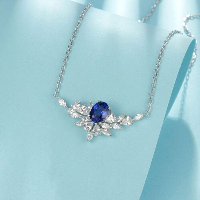 925 Silver Lab-Created Blue Sapphire Necklace - Model ZHF-P1474DB - Image 4