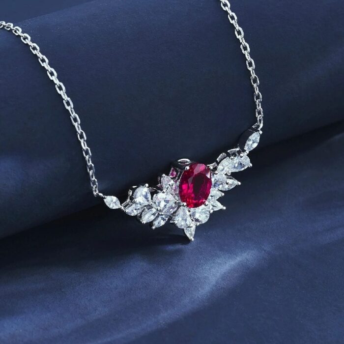925 Silver Lab-Created Ruby Necklace - Model ZHF-P1474R - Image 2