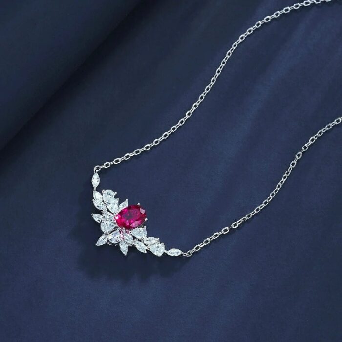 925 Silver Lab-Created Ruby Necklace - Model ZHF-P1474R - Image 3