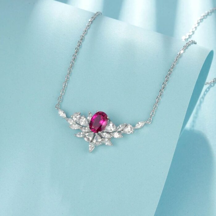 925 Silver Lab-Created Ruby Necklace - Model ZHF-P1474R - Image 5