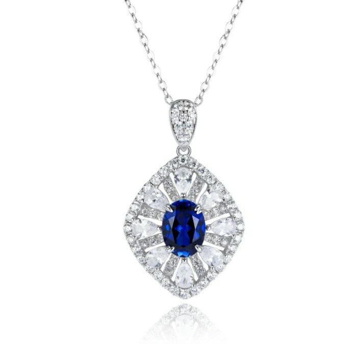 925 Silver Lab-Created Blue Sapphire Necklace - Model ZHF-P1477DB - Image 1