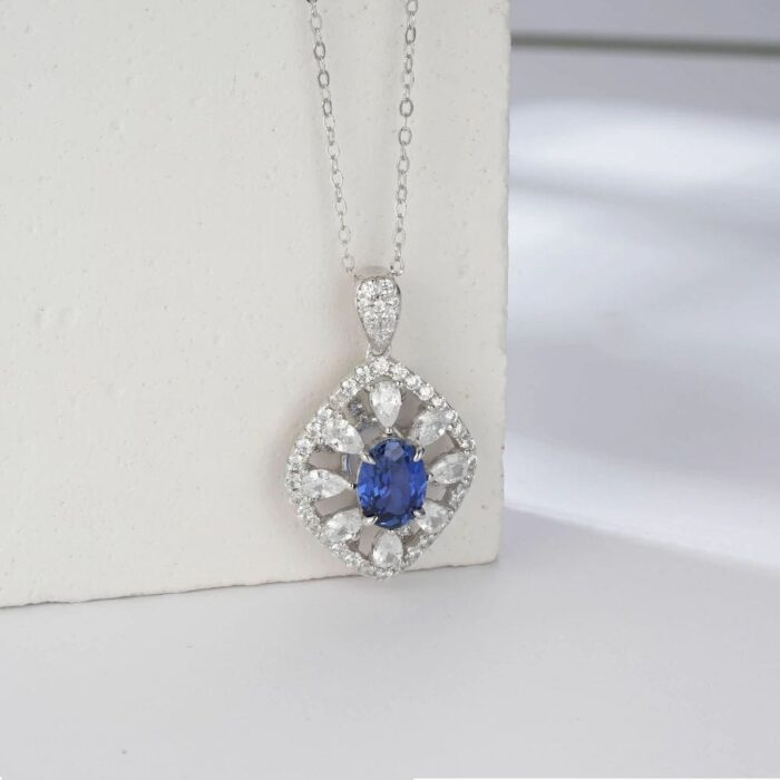 925 Silver Lab-Created Blue Sapphire Necklace - Model ZHF-P1477DB - Image 2