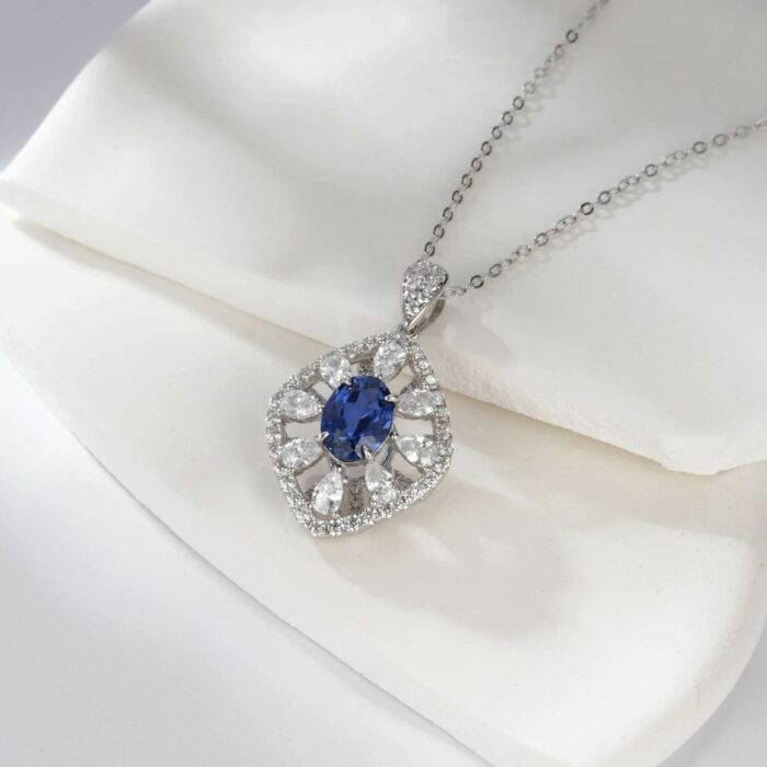 925 Silver Lab-Created Blue Sapphire Necklace - Model ZHF-P1477DB - Image 3