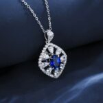 925 Silver Lab-Created Blue Sapphire Necklace - Model ZHF-P1477DB - Image 4