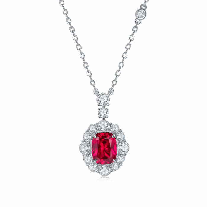 925 Silver Lab-Created Ruby Necklace - Model ZHF-P1581R - Image 1