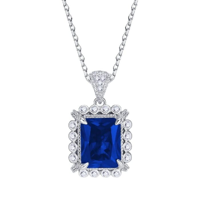 925 Silver Lab-Created Blue Sapphire Necklace - Model ZHF-P1629B - Image 1