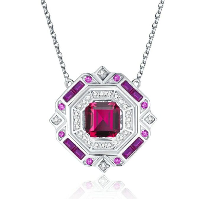 925 Silver Lab-Created Ruby Necklace - Model ZHF-P1636R - Image 1