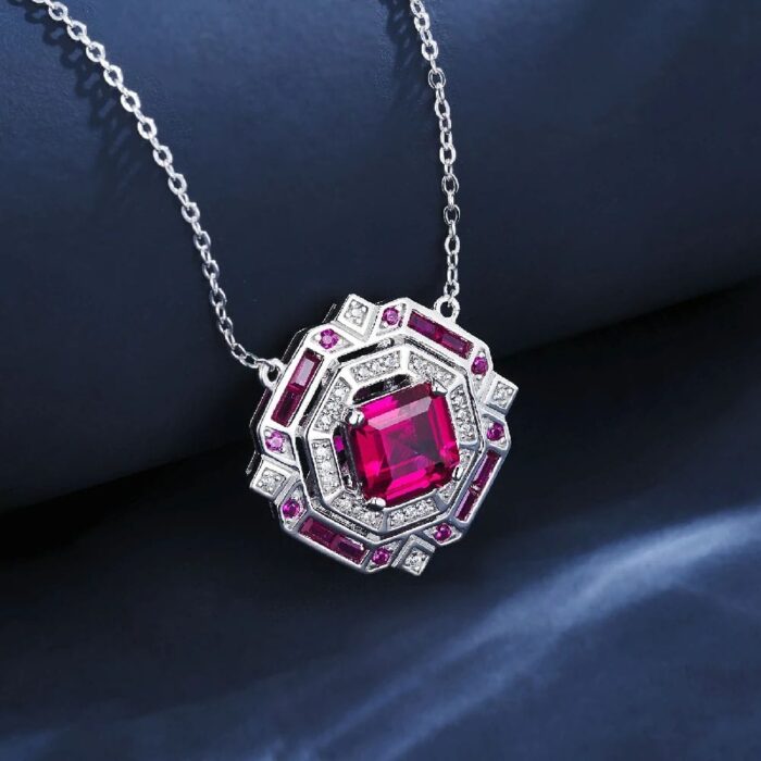 925 Silver Lab-Created Ruby Necklace - Model ZHF-P1636R - Image 2