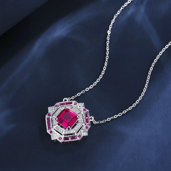 925 Silver Lab-Created Ruby Necklace - Model ZHF-P1636R - Image 3
