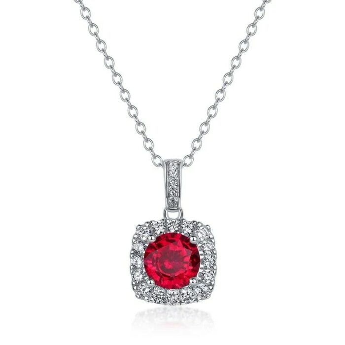 925 Silver Lab-Created Ruby Necklace - Model ZHF-P1711R - Image 2