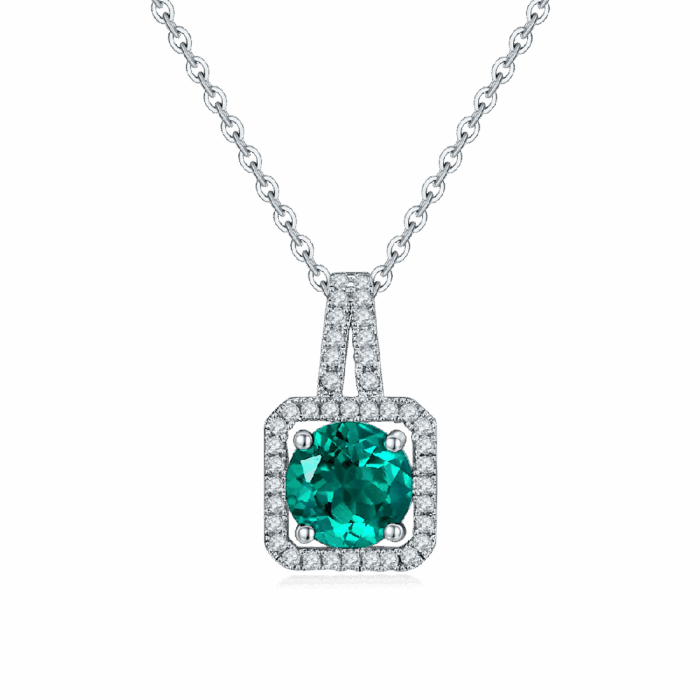 925 Silver Lab-Created Emerald Necklace - Model ZHF-P1730L - Image 1
