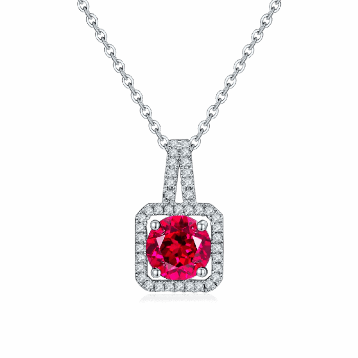 925 Silver Lab-Created Ruby Necklace - Model ZHF-P1730R - Image 1