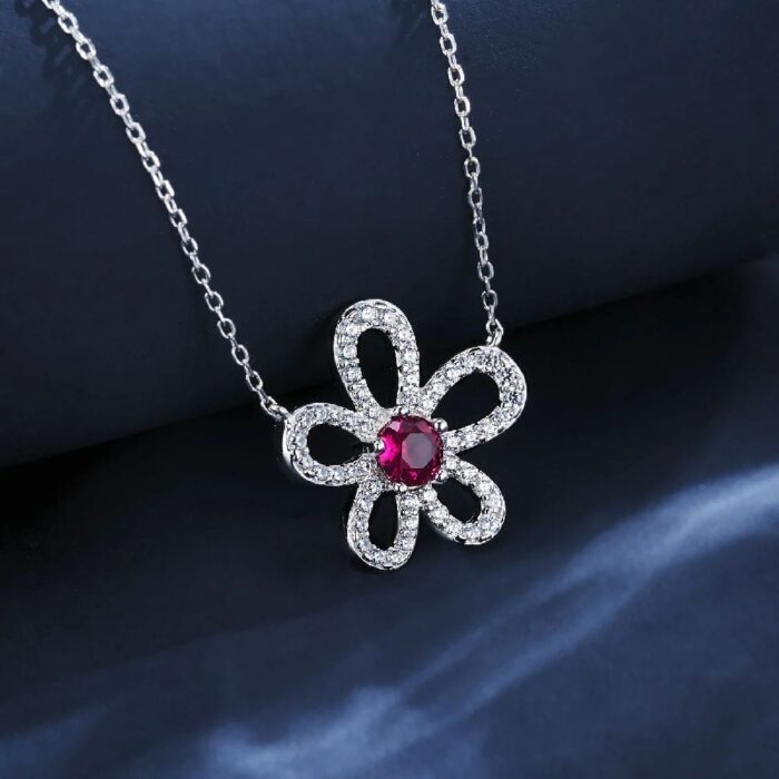 925 Silver Lab-Created Ruby Necklace - Model ZHF-P3166-2 - Image 2