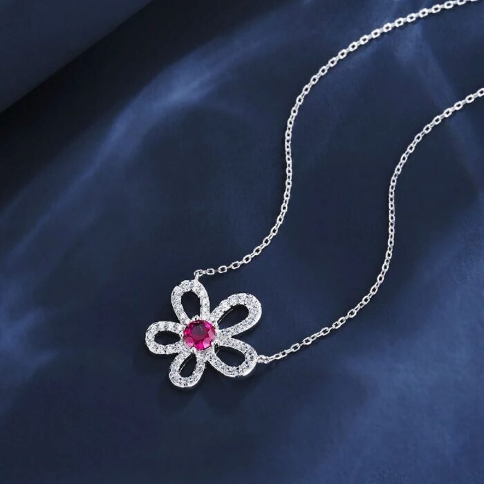 925 Silver Lab-Created Ruby Necklace - Model ZHF-P3166-2 - Image 3