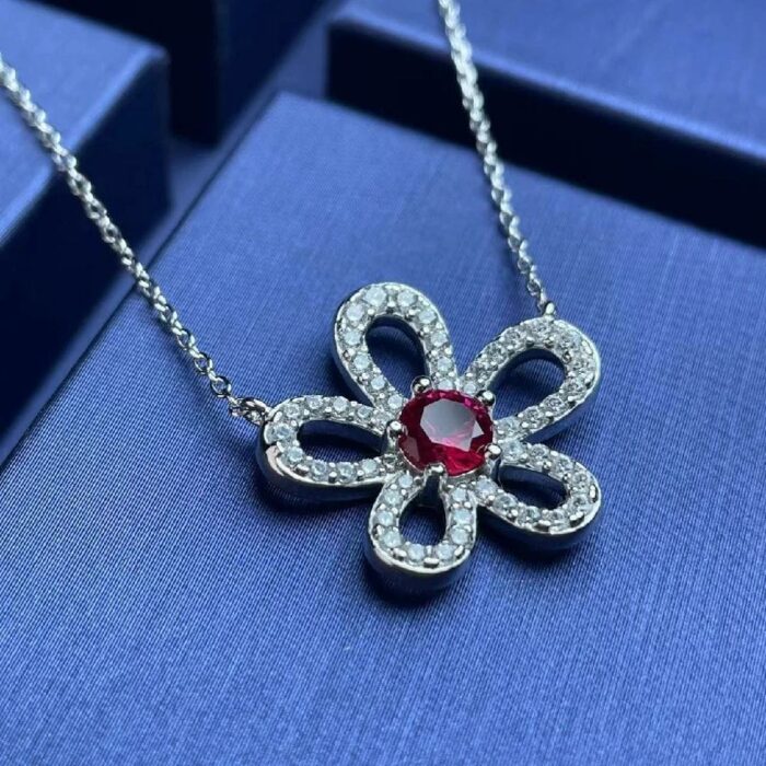 925 Silver Lab-Created Ruby Necklace - Model ZHF-P3166-2 - Image 5