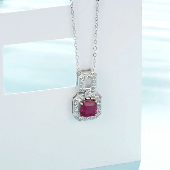 925 Silver Cultured Ruby Necklace ZHF-P5002R - Image 2
