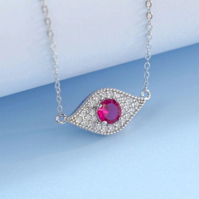 925 Silver Lab-Created Ruby Necklace - Model ZHF-P5512R - Image 2